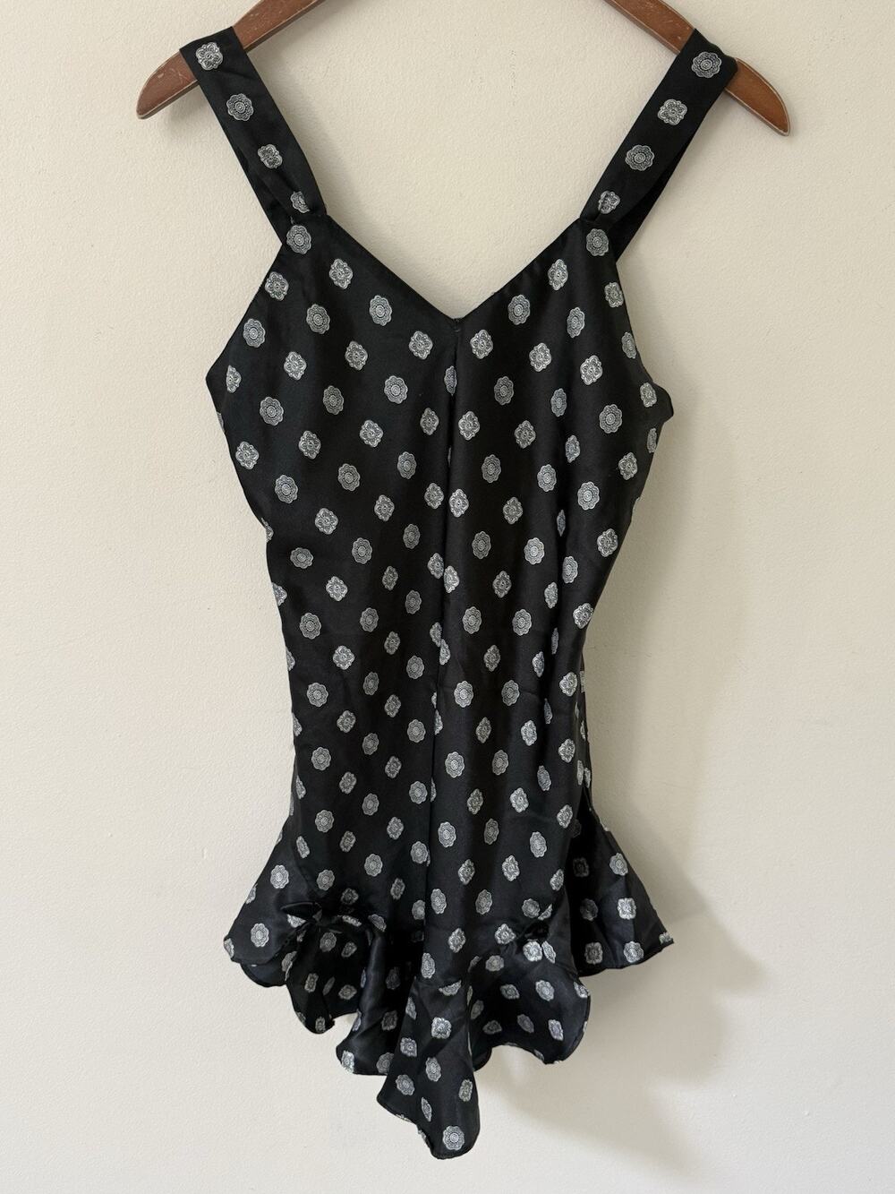 Vintage Slip Baby Doll Mini Dress Black Body Drama Size S Ruffle Peplum Y2K